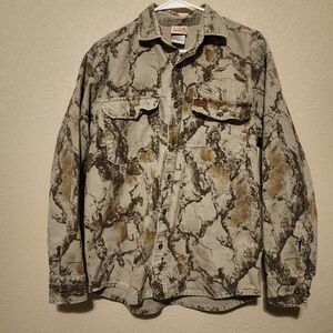 Woolrich Camo Woodland Print Heavy Outdoor Wear Button Up Shirt Mens Size Medium